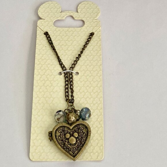 Vintage Disney Hidden Mickey Mouse Heart Locket Necklace Disneyana 30" Gold Tone - Picture 8 of 11